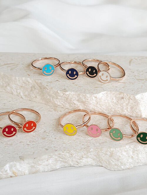 14K 18K 에폭시 레인보우 스마일 반지