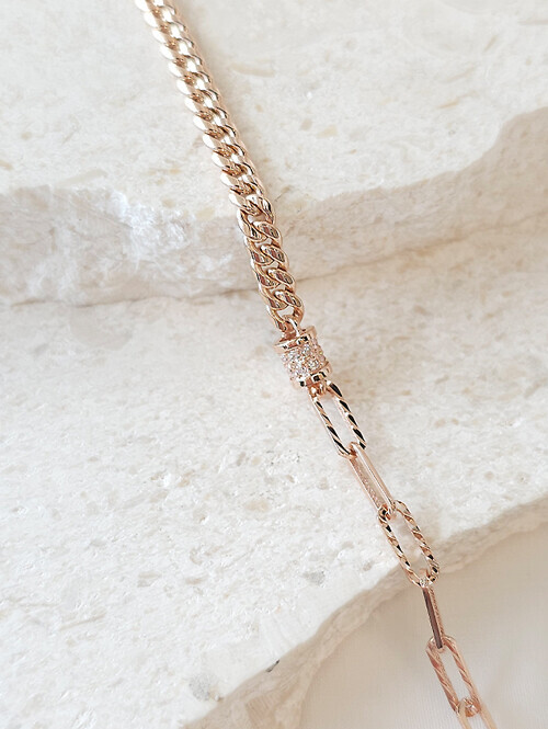 14K,18K 미니원통 클립 할로우 언발체인 팔찌