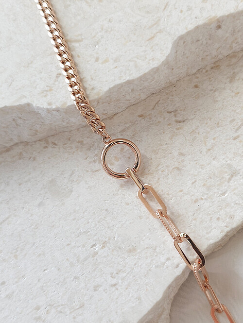 14K 18K 센터 써클링 할로우 클립 언발체인 팔찌