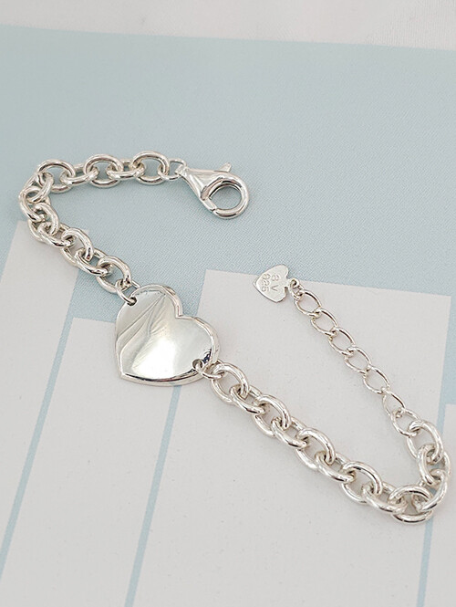 925실버 플랫하트 볼륨 체인 미아방지 아기팔찌