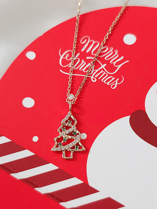 14K 18K 크리스마스 트리 오브제 목걸이